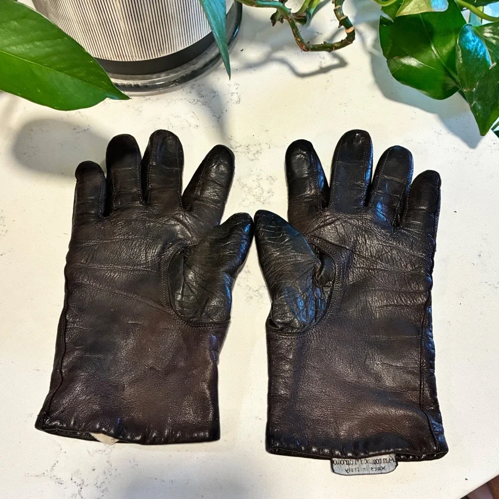 Antonio Murolo Gloves 7 Dark Brown Leather Wool Lined Italy Classic Quiet Luxury